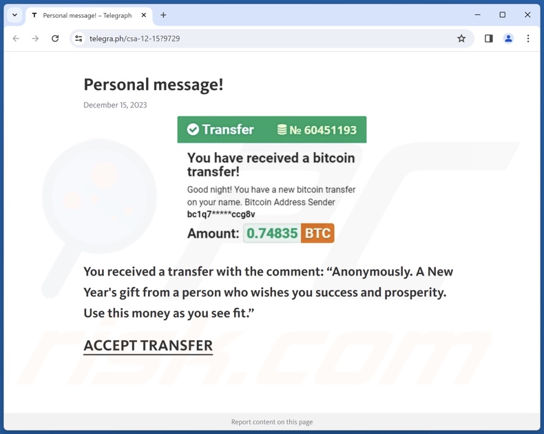 fraude You Have Received A Bitcoin Transfer