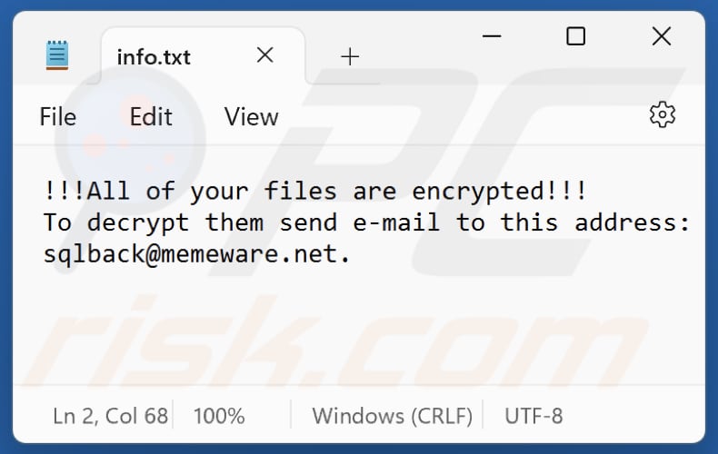 Ficheiro de texto do ransomware 2700 (info.txt)