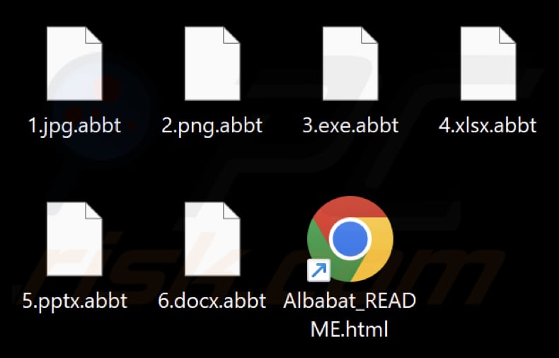 Ficheiros encriptados pelo ransomware Albabat (extensão .abbt)