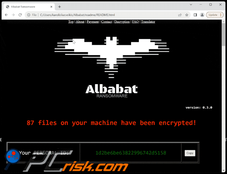 Nota de resgate html do ransomware Albabat (README.html)