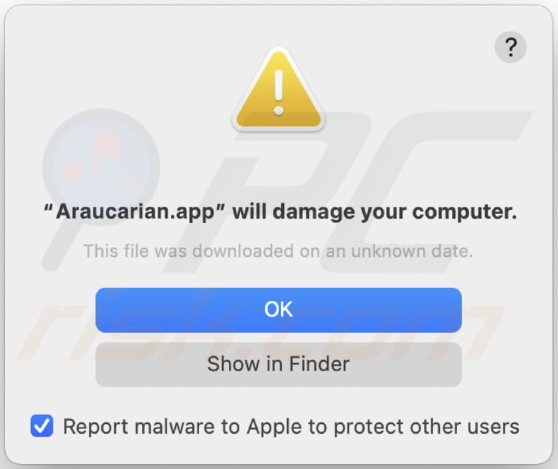 Aviso do adware Araucarian.app