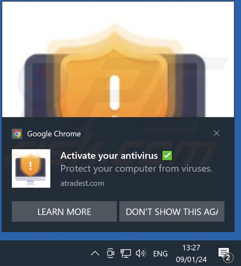 fraude promover a notificação pop-up do navegador CCLEANER AntiVirus License Has Expired