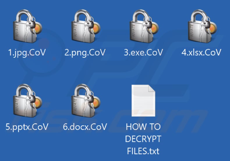 Ficheiros encriptados pelo ransomware CoV (extensão .CoV)