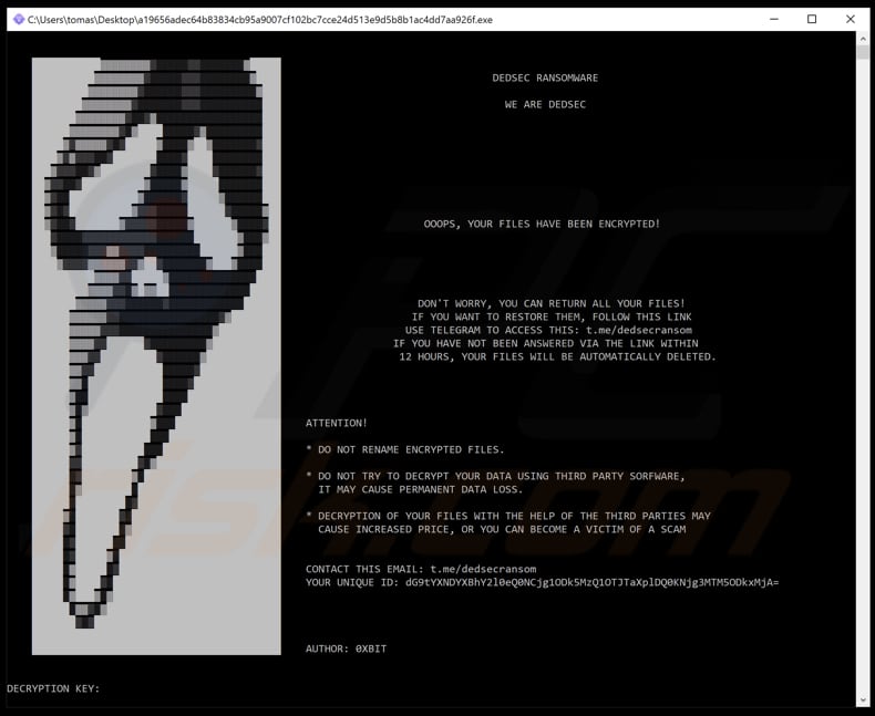 pop-up do ransomware Dedsec