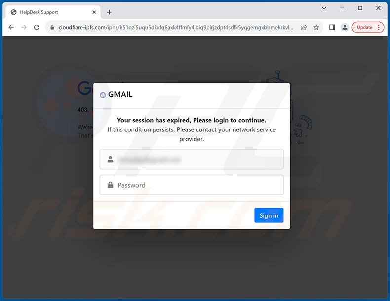 Site de phishing promovido pela fraude E-Mail Clustered (2024-01-16)