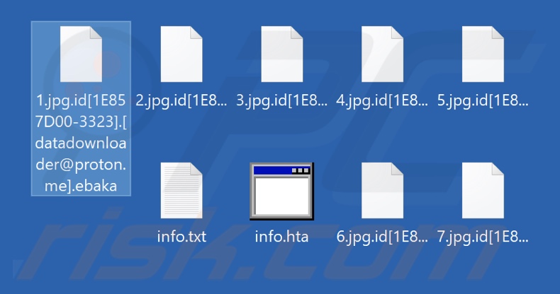 Ficheiros encriptados pelo ransomware Ebaka (extensão .ebaka)