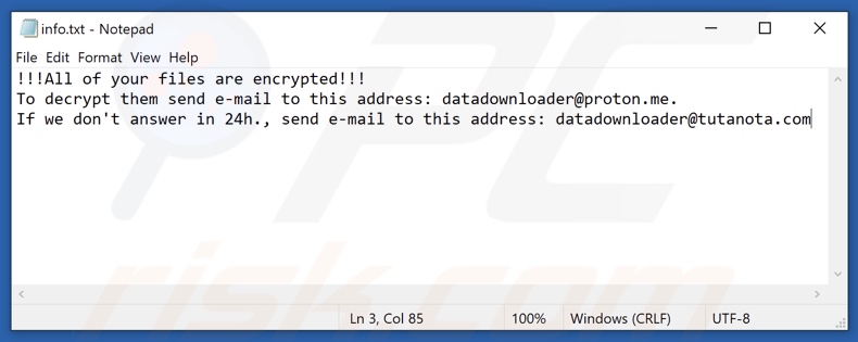 Ficheiro de texto do ransomware Ebaka (info.txt)