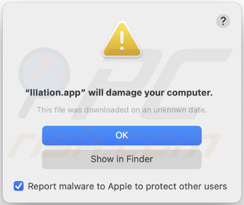 Pop-up de aviso do adware Illation.app