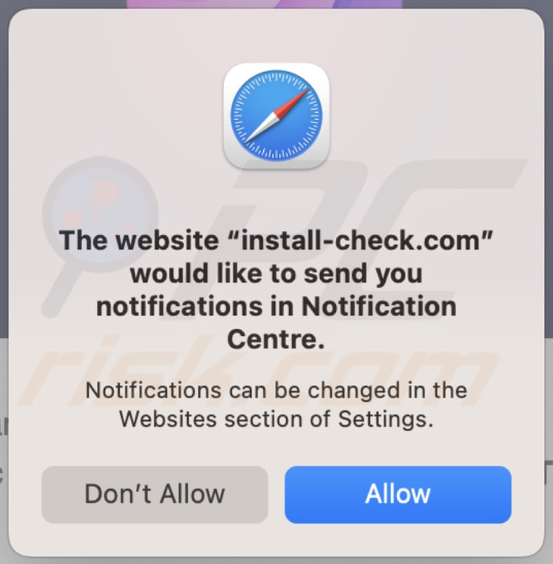 Site a pedir permissão para enviar notificações de MacOS Is Infected - Virus Found Notification Scam no Safari 2