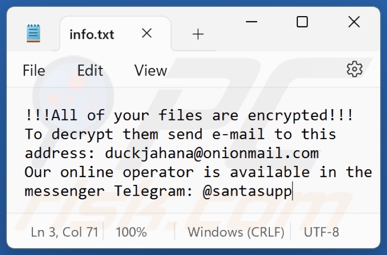 Ficheiro de teto do ransomware Mango (info.txt)