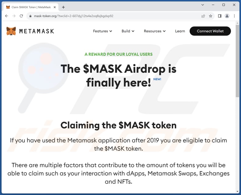 outra variante da fraude Mask token airdrop 