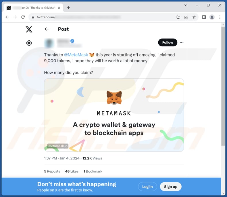 publicação da fraude Mask token airdrop que promove outra variante