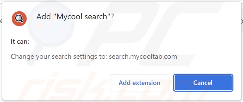 Sequestrador de navegador Mycool search a pedir permissões