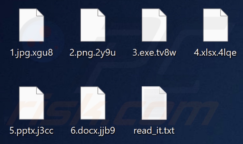 Ficheiros encriptados pelo ransomware PIRAT HACKER GROUP (extensão composta por quatro caracteres aleatórios)
