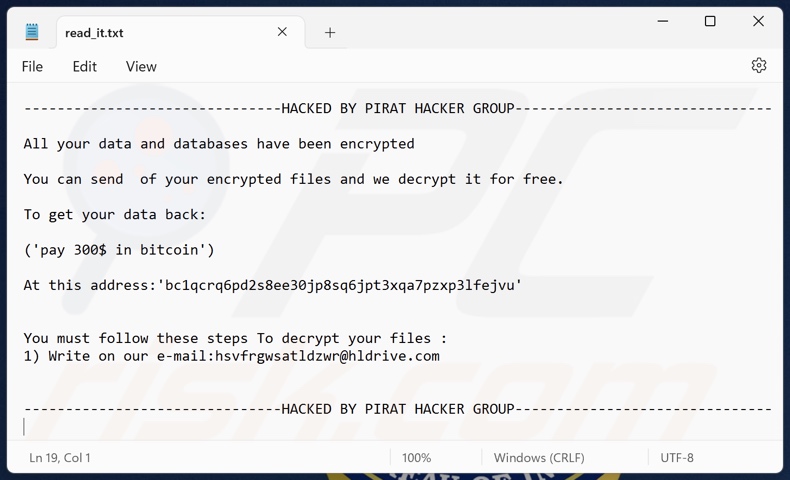 Nota de resgate do ransomware PIRAT HACKER GROUP (read_it.txt)
