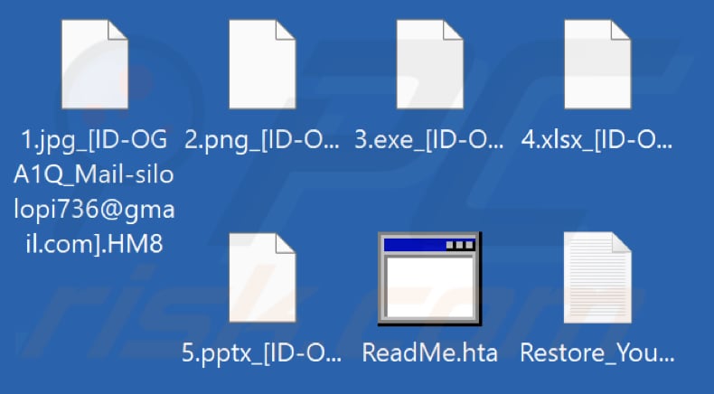 Ficheiros encriptados pelo ransomware RCRU64 (extensão .HM8)