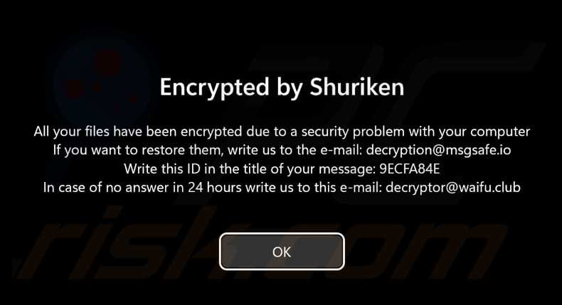 Ecrã de início de sessão do ransomware Shuriken