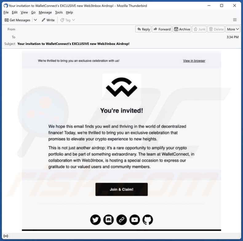 email a promover a fraude WalletConnect & Web3Inbox Airdrop