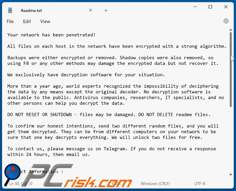 Nota de resgate do ransomware ZeroGuard (Readme.txt) GIF