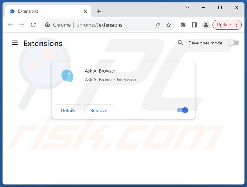 Remoção das extensões do Google Chrome relacionadas com o askaibrowser.com