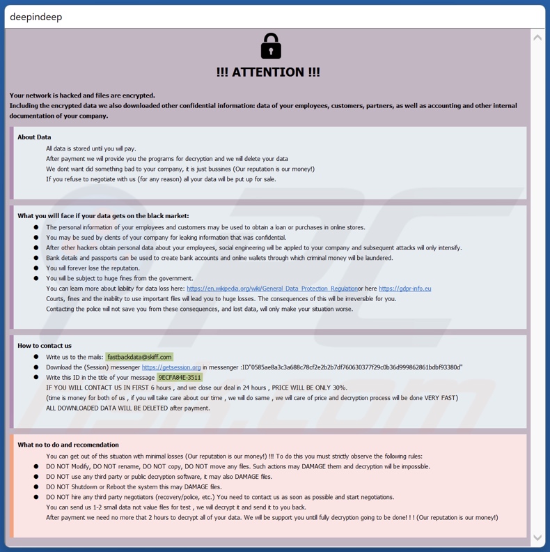Nota de resgate do ransomware Fastbackdata (info.hta)