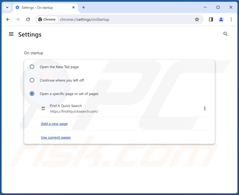 Remoção do finditquicksearch.com da página inicial do Google Chrome