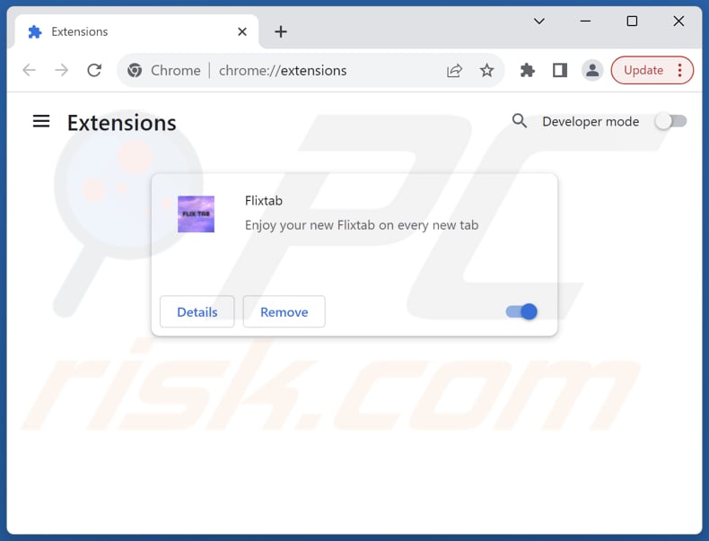Remoção das extensões do Google Chrome relacionadas com flixtab.com