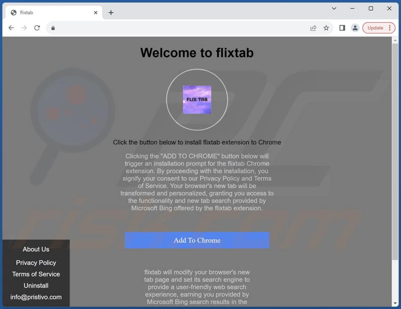 Site utilizado para promover o sequestrador de navegador Flixtab