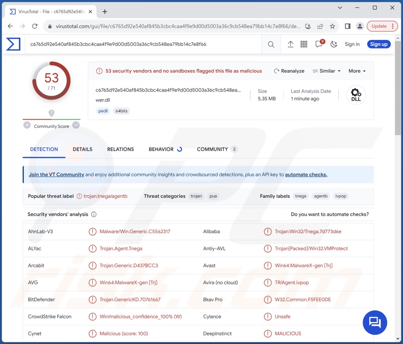 Detecções do malware Ov3r_Stealer no VirusTotal