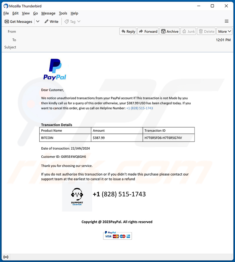 Fraude por Email PayPal - Unauthorized Transaction (2024-02-04)