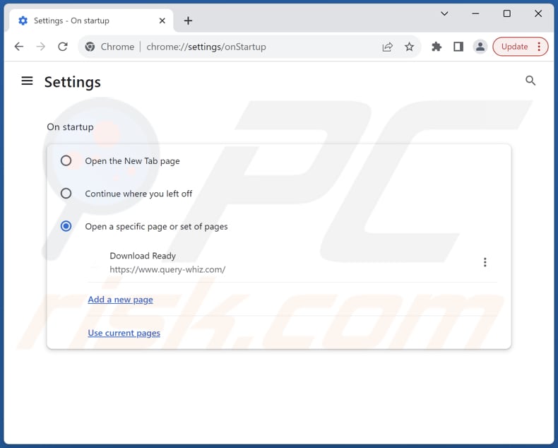 Remoção do query-whiz.com da página inicial do Google Chrome