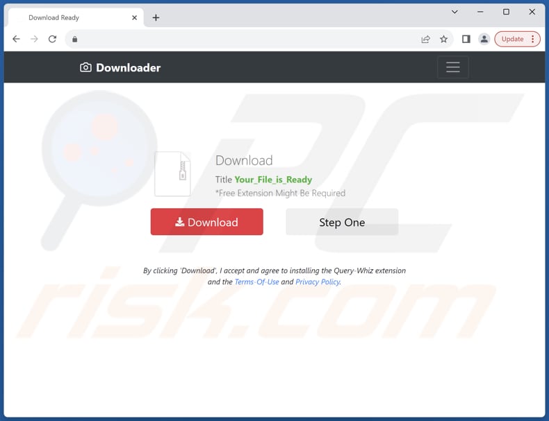 Website utilizado para promover o sequestrador de navegador Query-Whiz