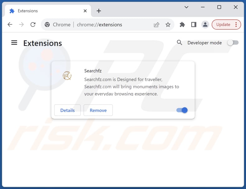 Remoção das extensões do Google Chrome relacionadas com o searchfz.com