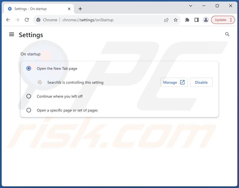 Remoção do searchfz.com da página inicial do Google Chrome