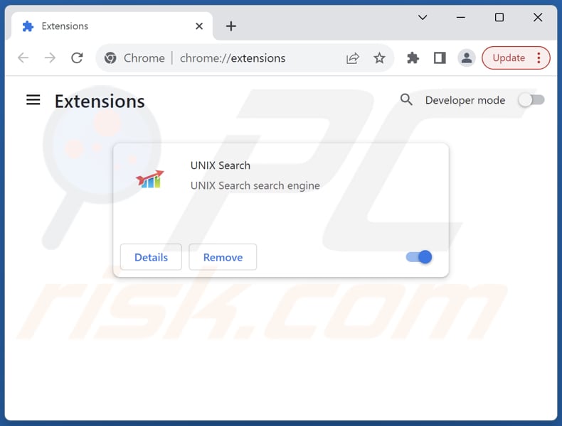 Remoção das extensões do Google Chrome relacionadas com o unixsearch.com