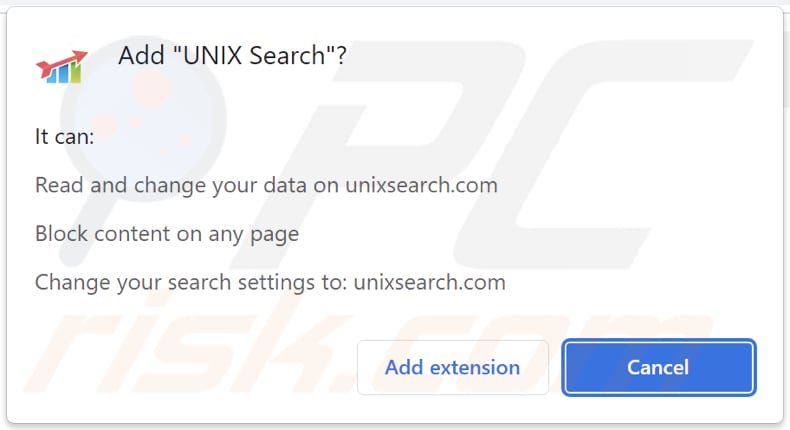 Permissões pedidas pelo sequestrador de navegador UNIX Search
