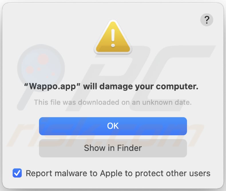 Aviso pop-up do adware Wappo.app