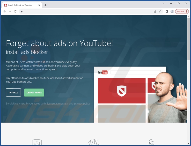 Site a promover Adblock para Youtube