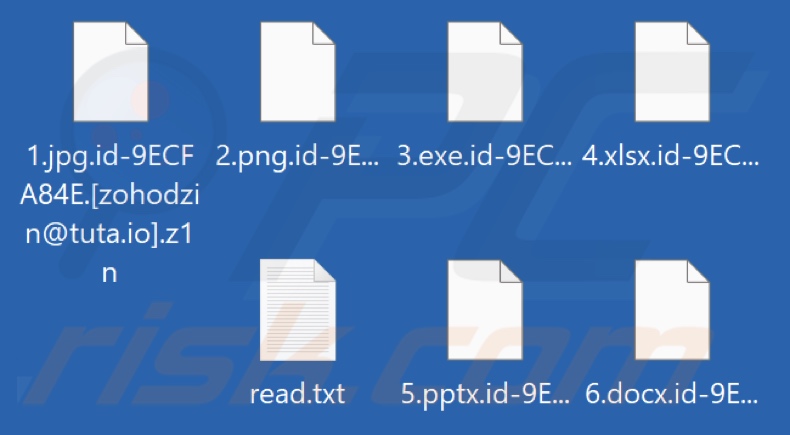 Ficheiros encriptados pelo ransomware Z1n (extensão .z1n)