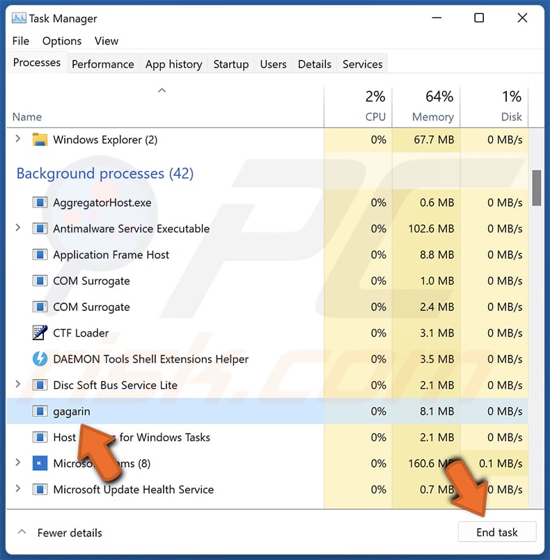 Activate Your McAfee Antivirus License a terminar o processo gagarin com o Gestor de Tarefas