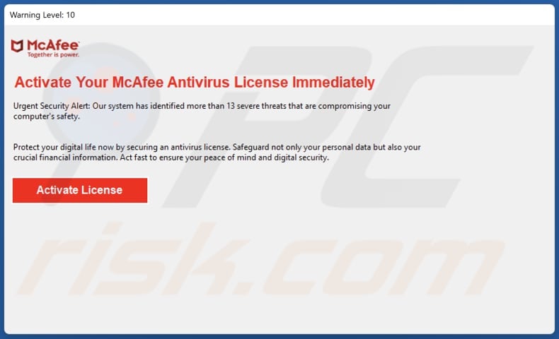 Fraude Activate Your McAfee Antivirus License