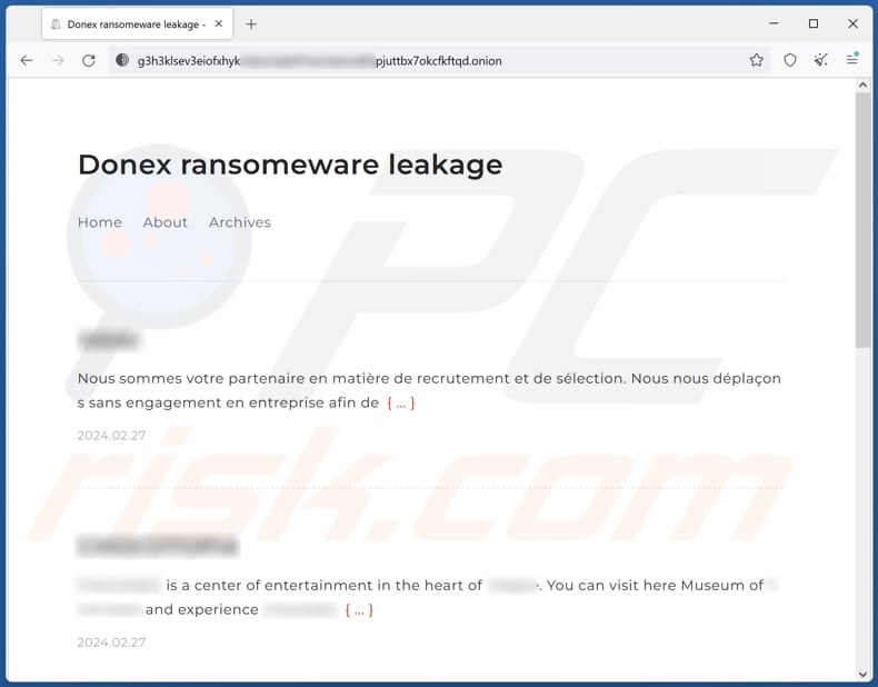 Página de fuga de dados do ransomware DoNex