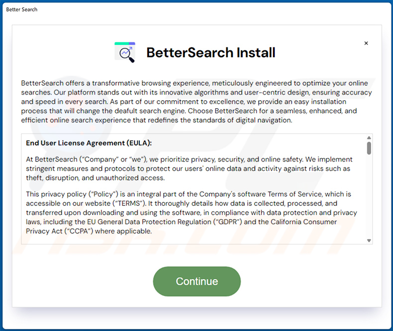 Instalador que promove o sequestrador de navegador finderssearching[.]com
