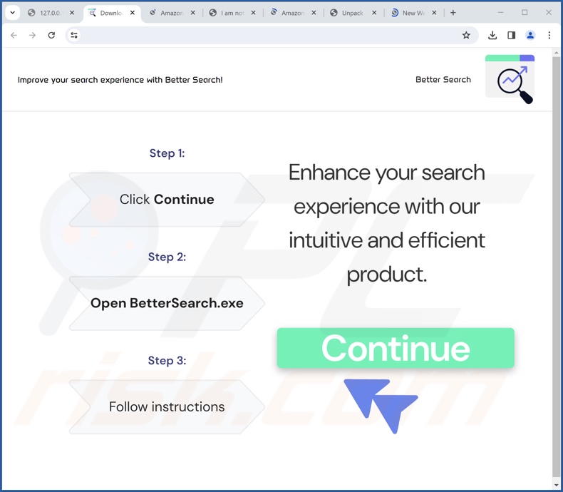 Screenshot de um site que promove o instalador utilizado para injetar finderssearching[.]com no navegador