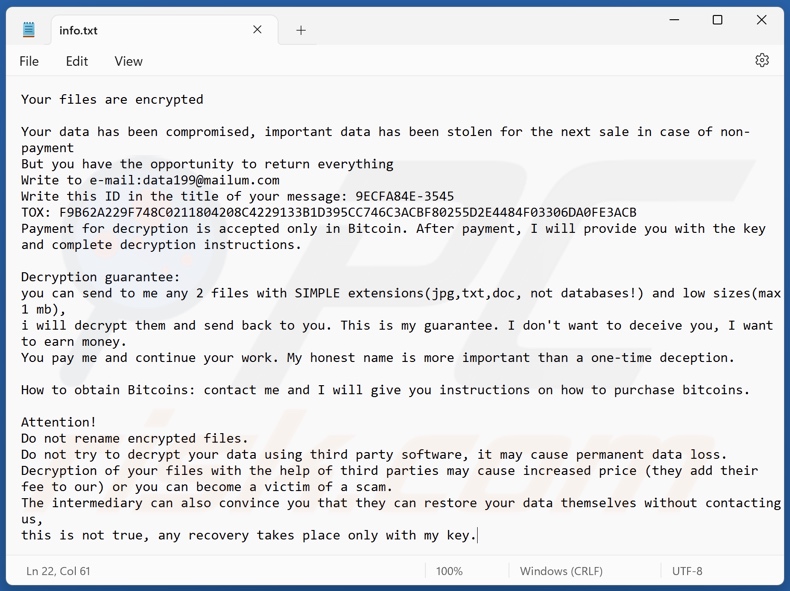 Ficheiro de texto do ransomware FORCE (info.txt)