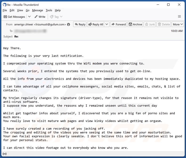 campanha de spam por email I Compromised Your Operating System