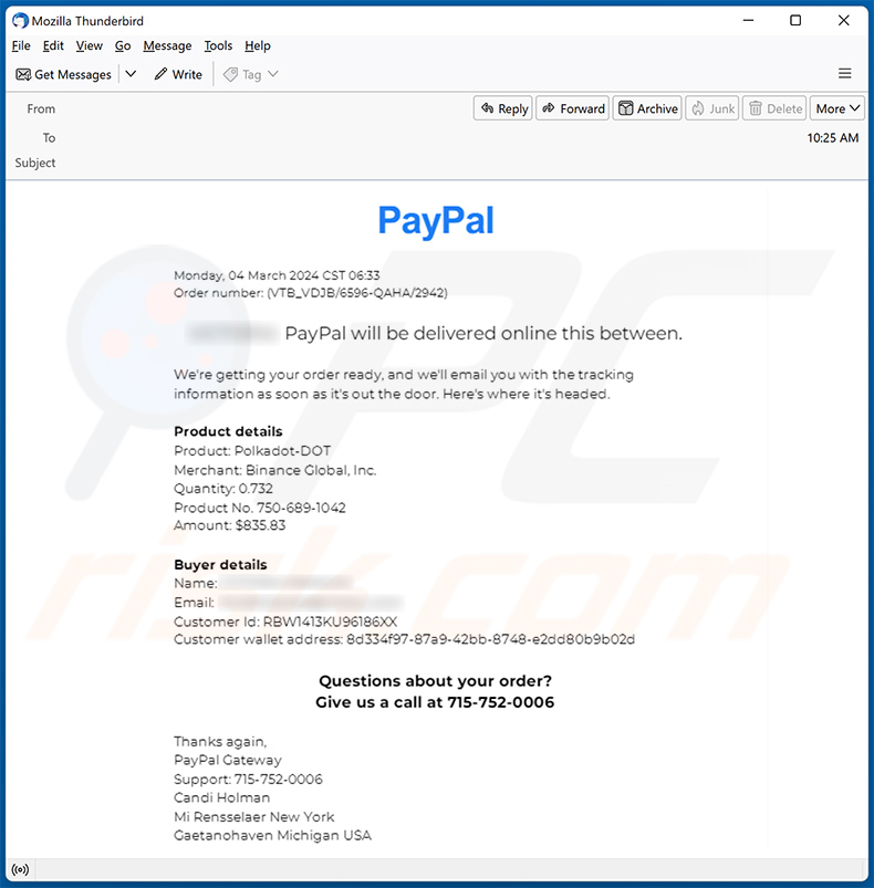 Email spam PayPal - Order Has Been Completed (2024-03-05)