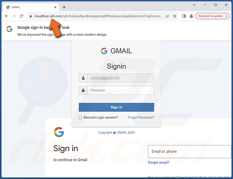 Account Protection e-mail fraudulento promovido site de phishing