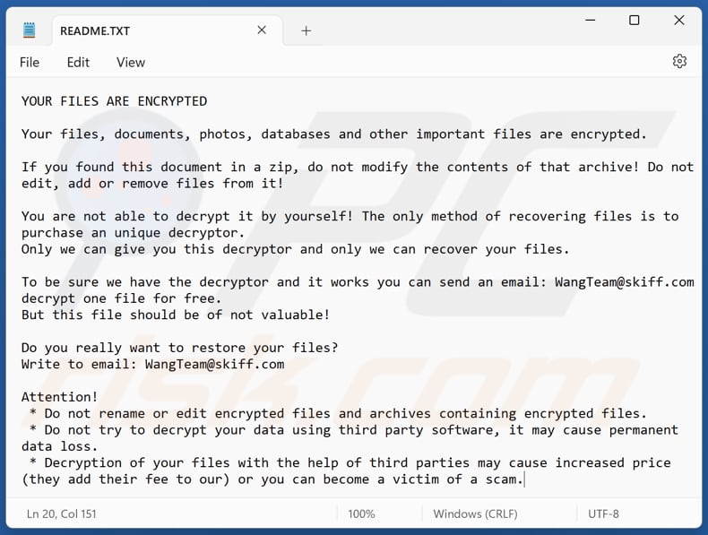 Beast ransomware ficheiro de texto (README.TXT)