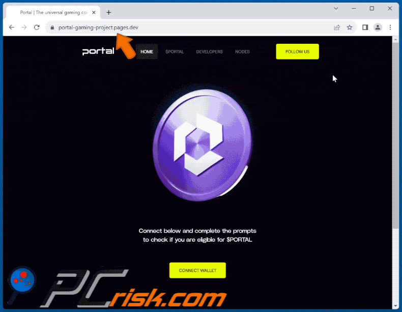 Aparência do cheque $PORTAL Eligibility scam